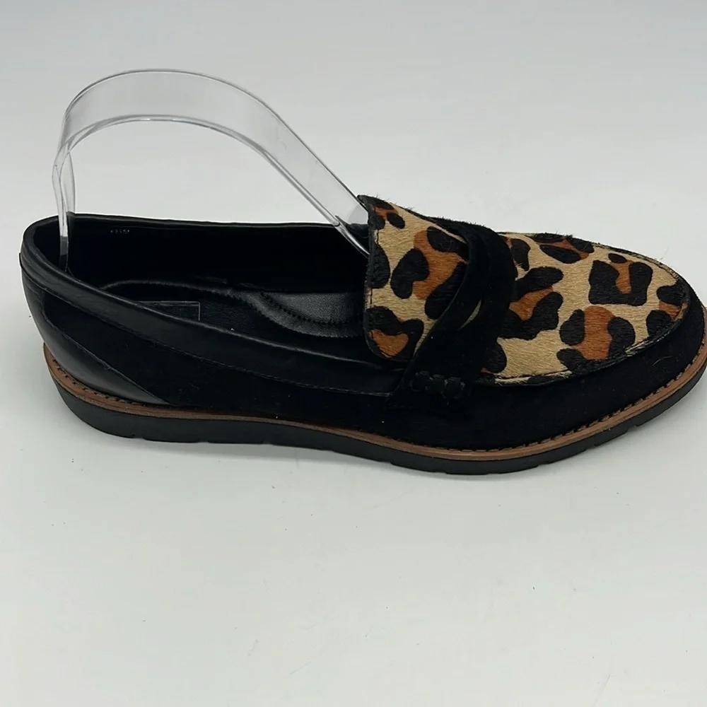 Vaneli - Leopard  Print Tan Pattern Black Suede Slip On Penny Loafers Size 8